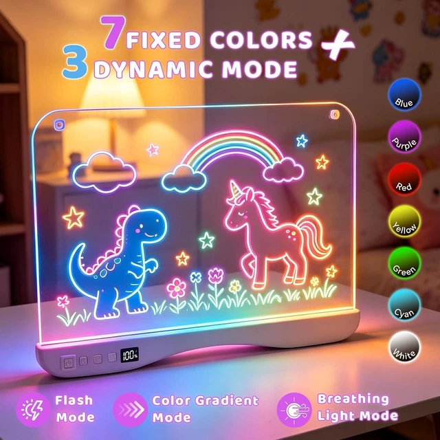 Alt view image 2 of 7 - LED Drawing Board for Kids, 16" Rechargeable DIY Light Up Drawing Tablet, 8 Colors, DIY Stickers, Neon Glow LED Note Board, Gift-Ready for Birthdays & Holidays