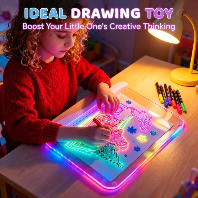 Alt view image 4 of 7 - LED Drawing Board for Kids, 16" Rechargeable DIY Light Up Drawing Tablet, 8 Colors, DIY Stickers, Neon Glow LED Note Board, Gift-Ready for Birthdays & Holidays