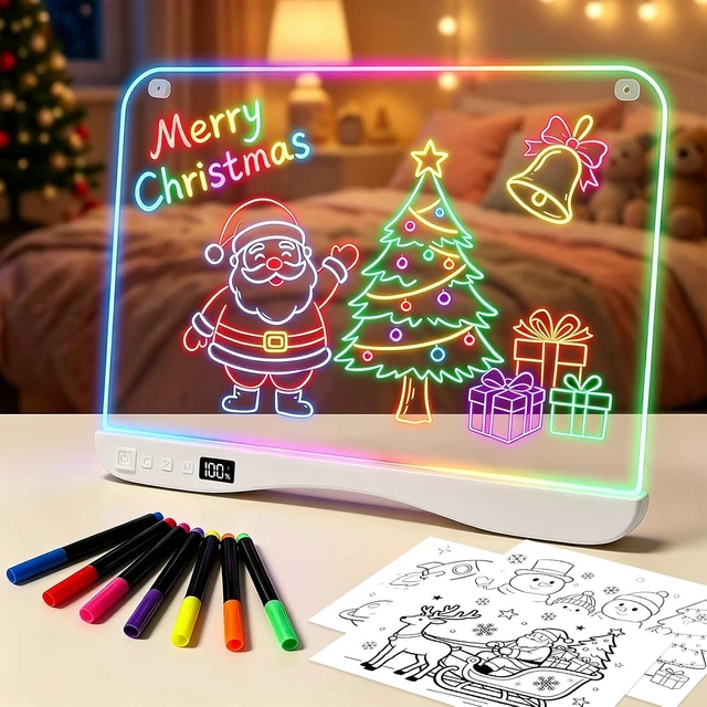 Main image of LED Drawing Board for Kids, 16" Rechargeable DIY Light Up Drawing Tablet, 8 Colors, DIY Stickers, Neon Glow LED Note Board, Gift-Ready for Birthdays & Holidays