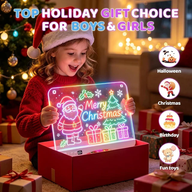 Alt view image 7 of 7 - LED Drawing Board for Kids, 16" Rechargeable DIY Light Up Drawing Tablet, 8 Colors, DIY Stickers, Neon Glow LED Note Board, Gift-Ready for Birthdays & Holidays