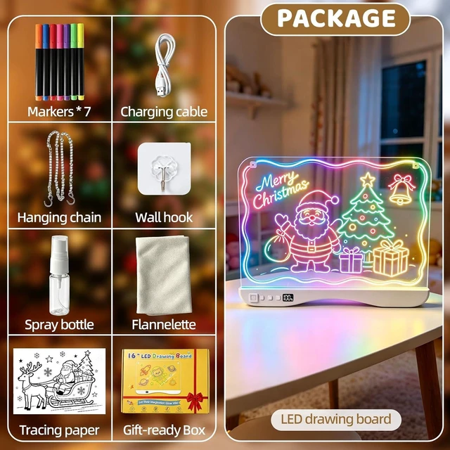 Alt view image 6 of 7 - LED Drawing Board for Kids, 16" Rechargeable DIY Light Up Drawing Tablet, 8 Colors, DIY Stickers, Neon Glow LED Note Board, Gift-Ready for Birthdays & Holidays