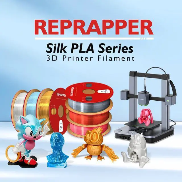 Alt view image 2 of 7 - 4x250g Pack of Silk PLA Filament for 3D Printer, 1.75 mm (± 0.03 mm), Silky Shiny - 4x250g Spools Pink, Gold, Blue, Silver