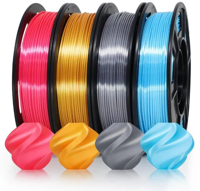 Main image of 4x250g Pack of Silk PLA Filament for 3D Printer, 1.75 mm (± 0.03 mm), Silky Shiny - 4x250g Spools Pink, Gold, Blue, Silver