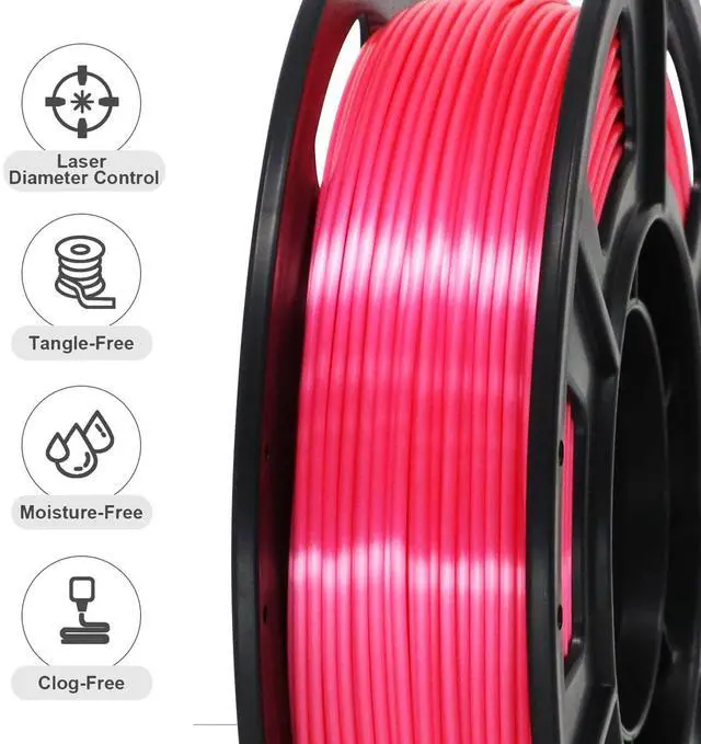 Alt view image 5 of 7 - 4x250g Pack of Silk PLA Filament for 3D Printer, 1.75 mm (± 0.03 mm), Silky Shiny - 4x250g Spools Pink, Gold, Blue, Silver