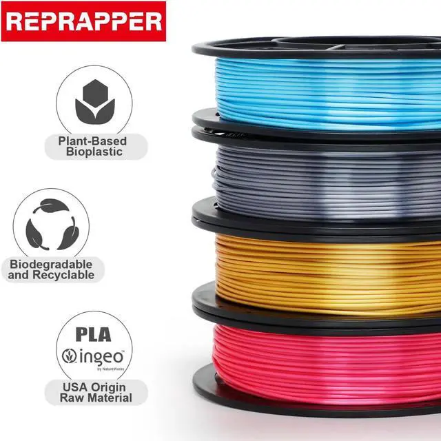 Alt view image 7 of 7 - 4x250g Pack of Silk PLA Filament for 3D Printer, 1.75 mm (± 0.03 mm), Silky Shiny - 4x250g Spools Pink, Gold, Blue, Silver
