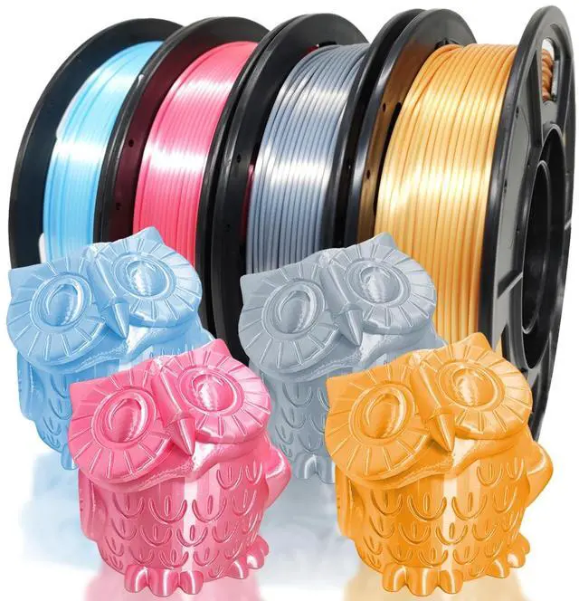 Alt view image 3 of 7 - 4x250g Pack of Silk PLA Filament for 3D Printer, 1.75 mm (± 0.03 mm), Silky Shiny - 4x250g Spools Pink, Gold, Blue, Silver
