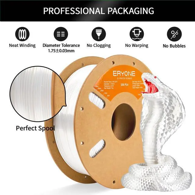 Alt view image 4 of 6 - Silk PLA Filament for 3D Printer 1.75mm +/- 0.03mm, Shiny Filament 1kg (2.1lbs)/Spool, Silk White