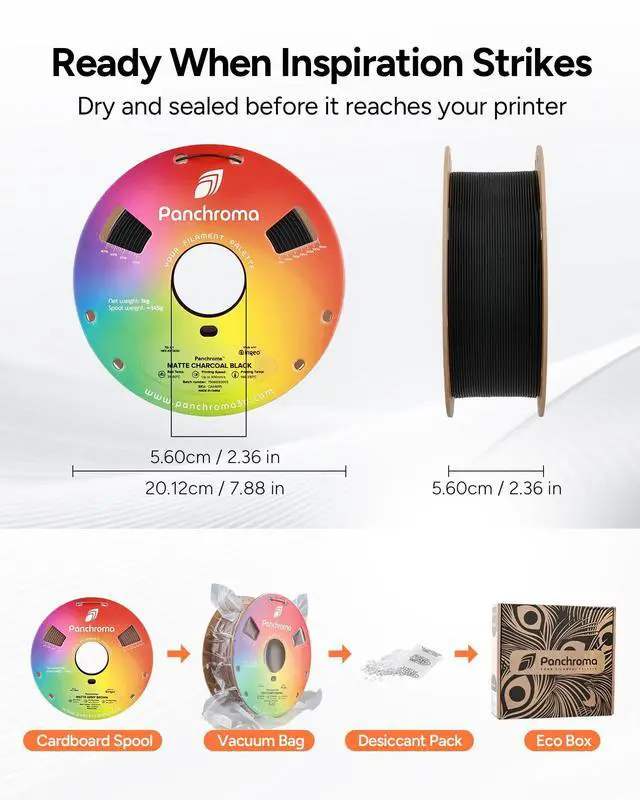 Alt view image 6 of 7 - Panchroma Matte PLA Filament 1.75mm, 1kg, Charcoal Black