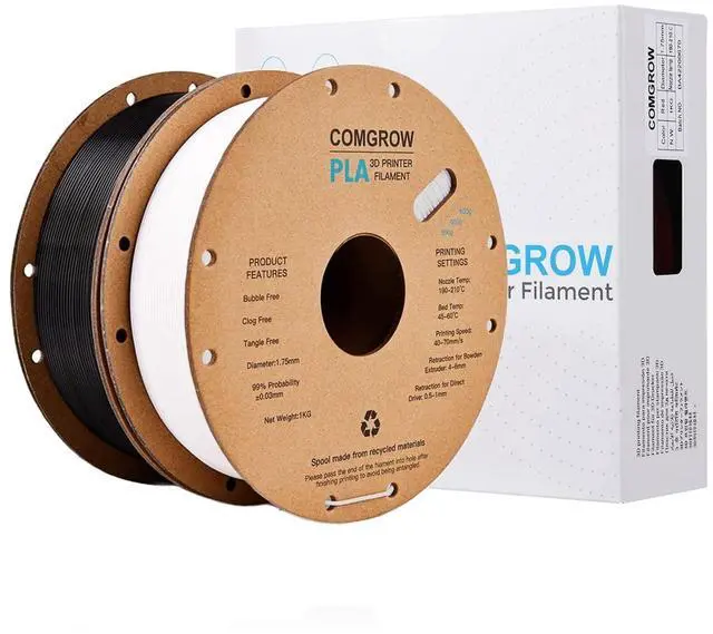 Main image of PLA 3D Printer Filament, 3D Printer PLA Filament 1.75mm, Dimensional Accuracy +/- 0.02 mm, 1KG Spool PLA Black and White