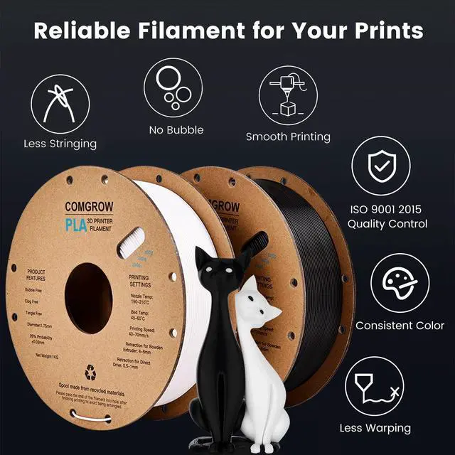 Alt view image 4 of 7 - PLA 3D Printer Filament, 3D Printer PLA Filament 1.75mm, Dimensional Accuracy +/- 0.02 mm, 1KG Spool PLA Black and White