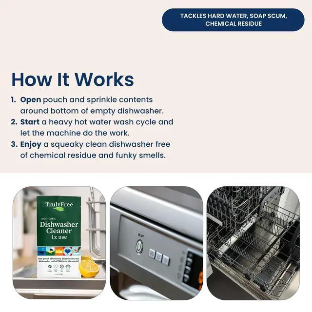 Alt view image 7 of 7 - Natural Dishwasher Cleaner - Dish Washer Machine Descaler, Fights Grease & Limescale, Hard Water Stain Remover, Smell Eliminator for Clean Dishwashers - Lemon Fresh Scent, 4 oz (Pack of 1)