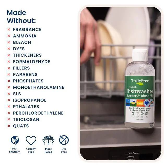 Alt view image 5 of 7 - Natural Dishwasher Booster & Rinse Aid Kit - Non-Toxic Dishwashing Aid Formula, Removes Residue & Tough Dish Stains, Water Spot Remover - 12 oz Reusable Empty Bottle + One Fill, 3 oz
