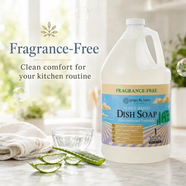 Alt view image 3 of 7 - Botanicals Plant-Based Liquid Dish Soap, Concentrated Formula with Max Grease Cleaning Power, Cruelty-Free, Fragrance-Free, 1 Gallon Refill (128 Fl. Oz.), Clear