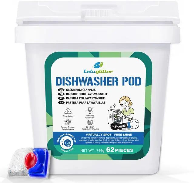 Main image of Dishwasher Pods 62 Count Dish Washer Soap Powerful Removes Burnt-On Stain