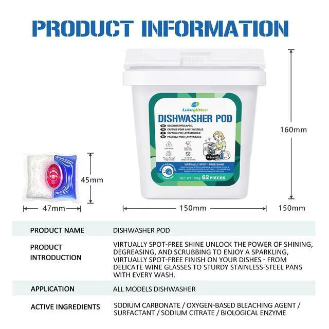 Alt view image 3 of 6 - Dishwasher Pods 62 Count Dish Washer Soap Powerful Removes Burnt-On Stain