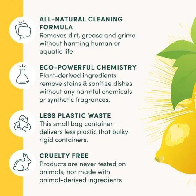 Alt view image 4 of 5 - All Natural Dishwasher Detergent Pods, 60 Pods, Enzyme Powered, No Chemical Additives, No Residue - SUN LEMON - Made in USA