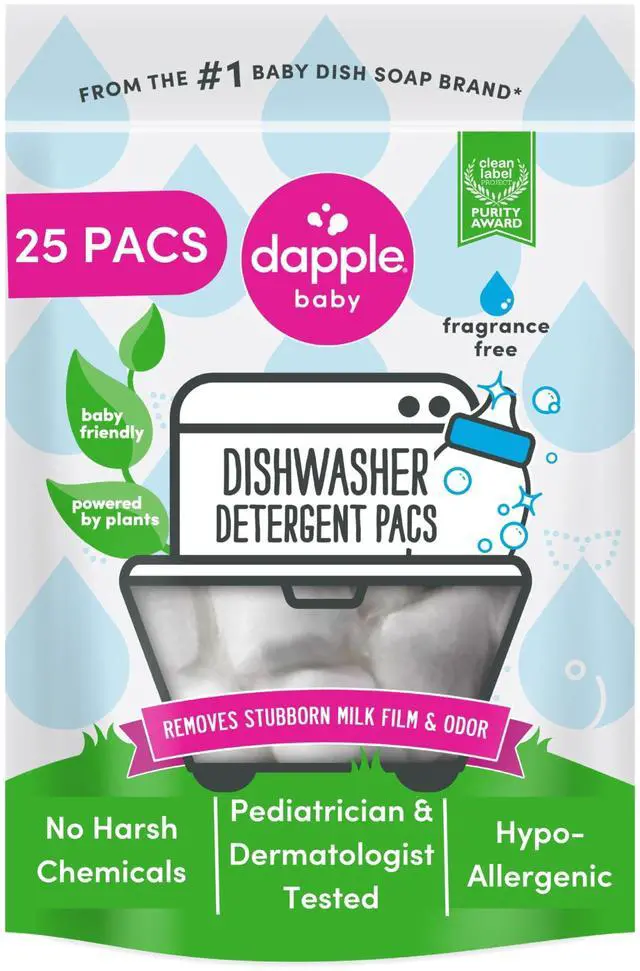 Main image of Baby Dishwasher Detergent Pods - 25 Count - Fragrance-Free, Hypoallergenic & Plant-Powered Dishwasher Pacs - Removes Milk Residue From Baby Bottles