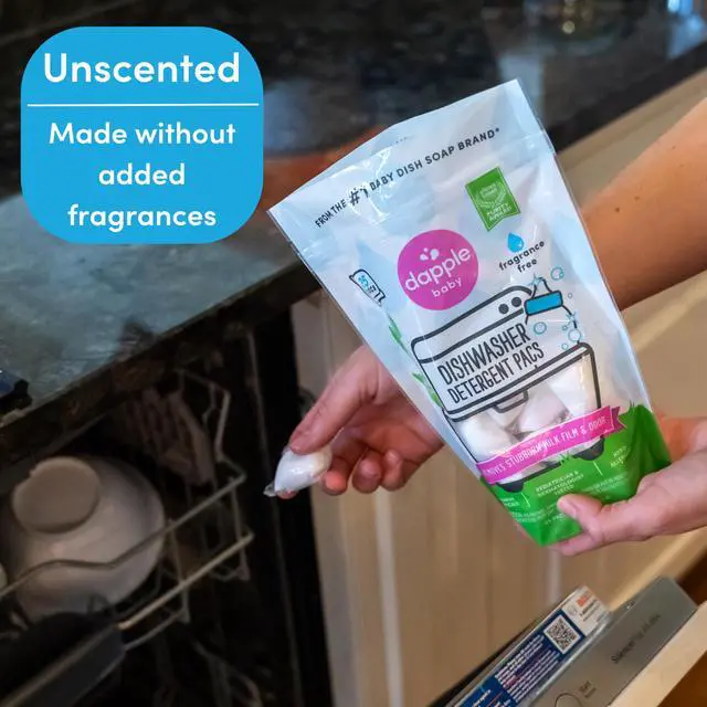 Alt view image 4 of 7 - Baby Dishwasher Detergent Pods - 25 Count - Fragrance-Free, Hypoallergenic & Plant-Powered Dishwasher Pacs - Removes Milk Residue From Baby Bottles