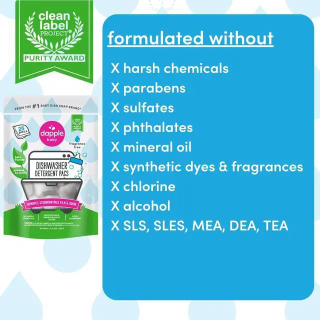 Alt view image 5 of 7 - Baby Dishwasher Detergent Pods - 25 Count - Fragrance-Free, Hypoallergenic & Plant-Powered Dishwasher Pacs - Removes Milk Residue From Baby Bottles