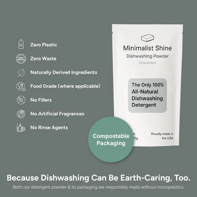 Alt view image 3 of 7 - Dishwasher Detergent, 60 Loads, 100% Plastic-Free Dishwashing Soap, Eco-Friendly, All Natural Sustainable Dishwasher Powder, Cuts Grease and Grime, Non-Toxic and Unscented