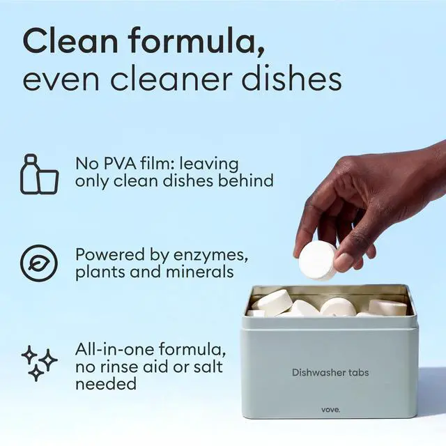 Alt view image 3 of 7 - Dishwasher Detergent Tablets, 40 Count - Plastic-Free, No PVA, No Microplastics - 2x Enzyme Power for Sparkling Dishes - Plant-Based, Fragrance-Free, Septic Safe, FSC-Certified Kraft Packaging
