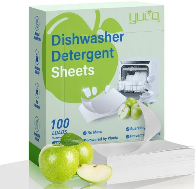 Main image of Dishwasher Detergent Sheets, 100 Loads Eco Friendly Plastic-Free Dishwashing Soap Strips, Quick Dissolving Dishwasher Pods Alternative for Dishes and Cookware (Green Apple)
