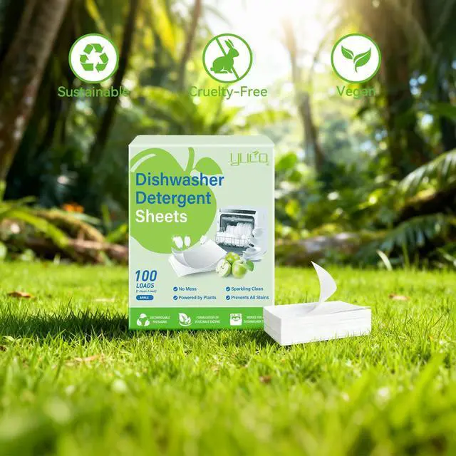 Alt view image 7 of 7 - Dishwasher Detergent Sheets, 100 Loads Eco Friendly Plastic-Free Dishwashing Soap Strips, Quick Dissolving Dishwasher Pods Alternative for Dishes and Cookware (Green Apple)