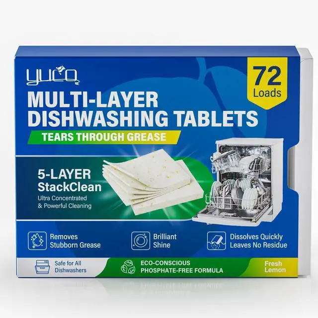 Main image of Dishwasher Detergent Tablets 72 Count: 5 Layer Powerful Dishwasher Detergent Eco-Friendly No Plastic Liquid-Free Dish Soap Cleaner Tab, Use in Dishwasher (Lemon)