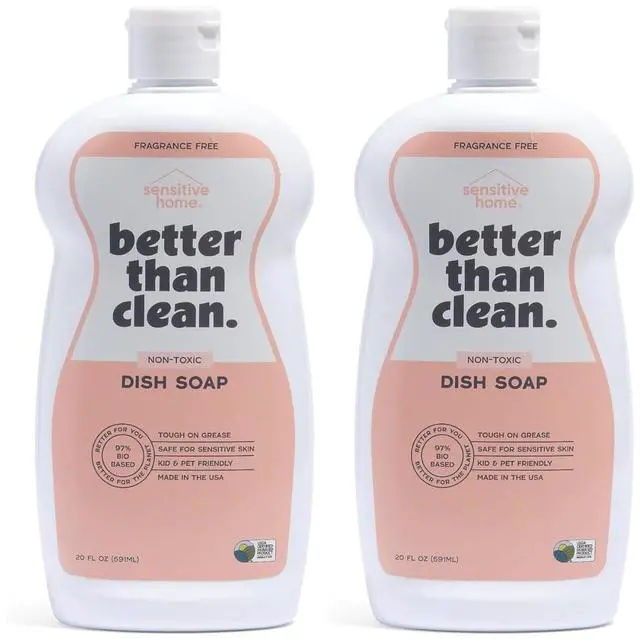 Main image of Fragrance Free 2-Pack Dish Soap 97% Plant-Based, Hypoallergenic, Non-Toxic, Cuts Grease & Food Residue Dishwashing Liquid with No Fragrance, Dyes or Harsh Chemicals EWG A Rated