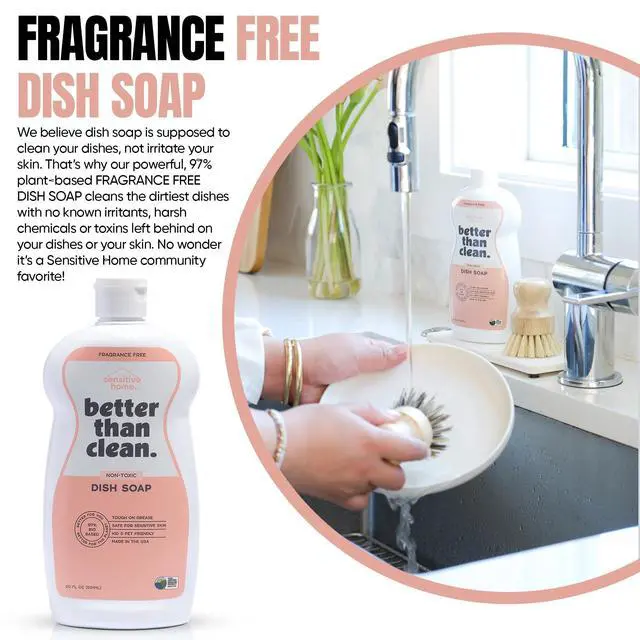 Alt view image 5 of 6 - Fragrance Free 2-Pack Dish Soap 97% Plant-Based, Hypoallergenic, Non-Toxic, Cuts Grease & Food Residue Dishwashing Liquid with No Fragrance, Dyes or Harsh Chemicals EWG A Rated