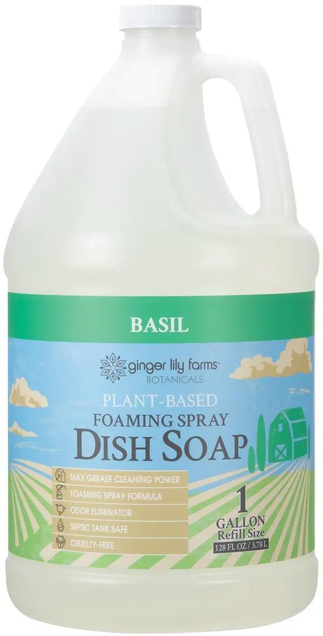 Main image of Botanicals Plant-Based Foaming Spray Dish Soap, Concentrated Formula with Max Grease Cleaning Power, Cruelty-Free, Basil Scent, 1 Gallon Refill (128 Fl Oz)
