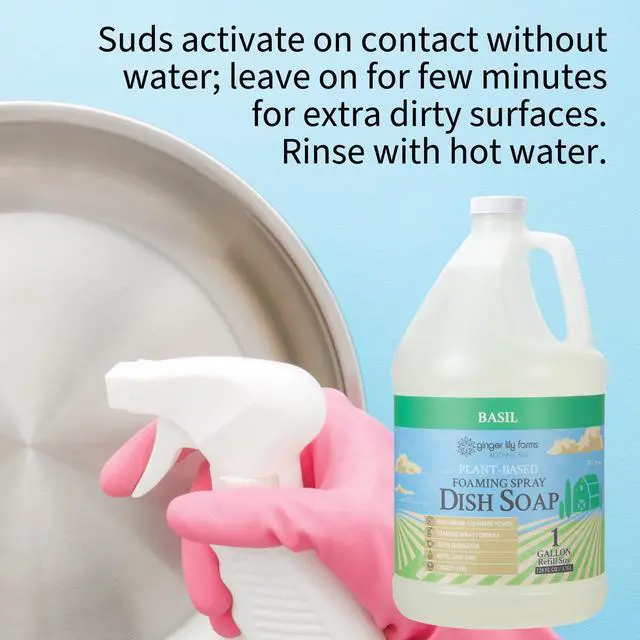 Alt view image 4 of 6 - Botanicals Plant-Based Foaming Spray Dish Soap, Concentrated Formula with Max Grease Cleaning Power, Cruelty-Free, Basil Scent, 1 Gallon Refill (128 Fl Oz)