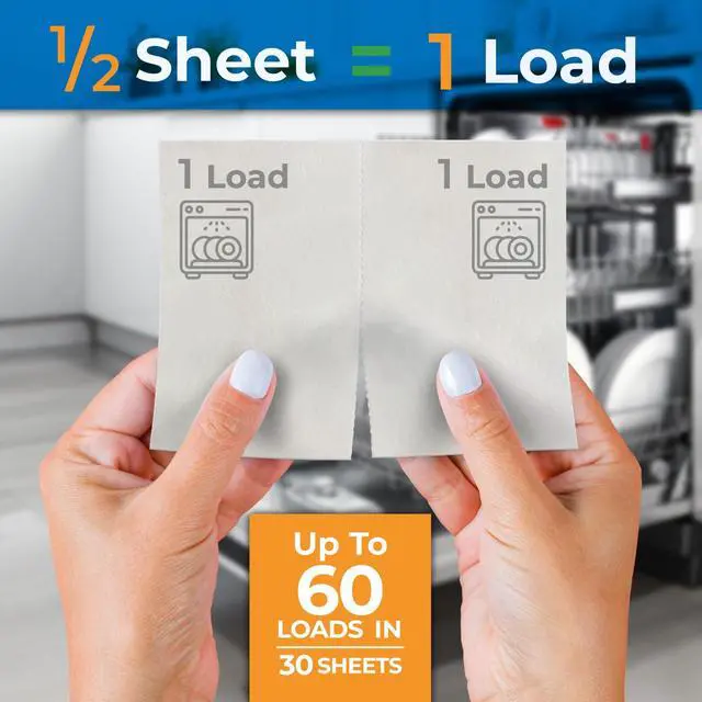 Alt view image 3 of 7 - Eco-Friendly Dishwasher Detergent Sheets - Natural Dishwashing Detergent - Plant Based Dishwasher Soap Sheets - Unscented & Plastic Free Travel Size 60 Loads with sustainable Packaging.