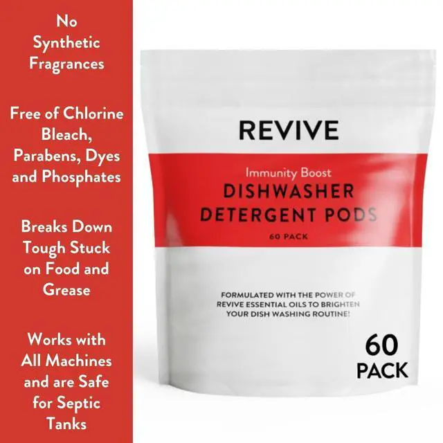 Alt view image 2 of 3 - Immunity Boost Washing Dishwasher Detergent Pods 60ct by Revive Essential Oils - Synthetic Fragrance Free, Sparkling Glassware & Clean Dishes, Made with Essential Oils