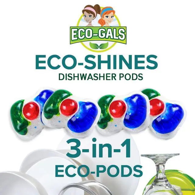Alt view image 2 of 7 - Eco-Shines Dishwasher Detergent Pods With 3 in 1 Power of Liquid, Powder, and Gel for Brighter Cleaner Dishes