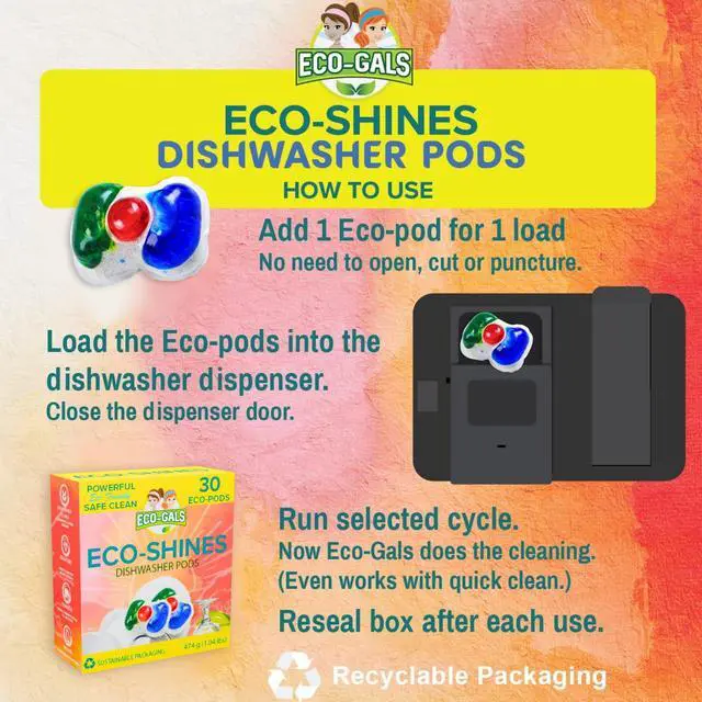 Alt view image 4 of 7 - Eco-Shines Dishwasher Detergent Pods With 3 in 1 Power of Liquid, Powder, and Gel for Brighter Cleaner Dishes