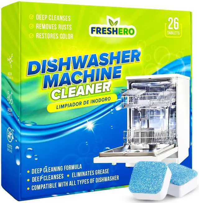 Main image of Dishwasher Cleaner and Deodorizer Tablets 26-Pack, Deep Cleaning Descaler for Dishwasher Machine, Heavy Duty, Septic Safe, Removes Grease & Build-ups, 1 Year of Cleaning Supplies (Unscented)