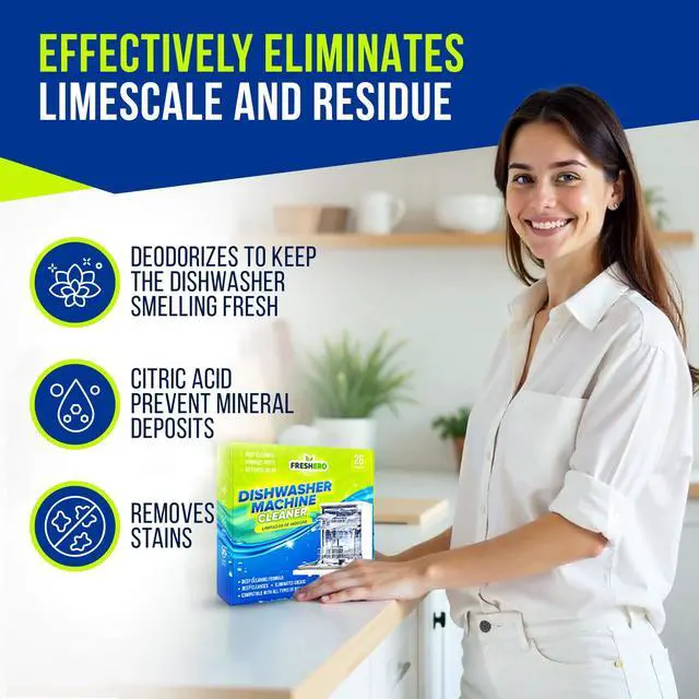 Alt view image 3 of 7 - Dishwasher Cleaner and Deodorizer Tablets 26-Pack, Deep Cleaning Descaler for Dishwasher Machine, Heavy Duty, Septic Safe, Removes Grease & Build-ups, 1 Year of Cleaning Supplies (Unscented)