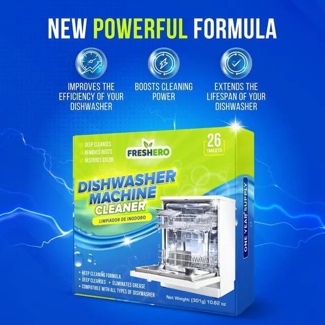 Alt view image 5 of 7 - Dishwasher Cleaner and Deodorizer Tablets 26-Pack, Deep Cleaning Descaler for Dishwasher Machine, Heavy Duty, Septic Safe, Removes Grease & Build-ups, 1 Year of Cleaning Supplies (Unscented)