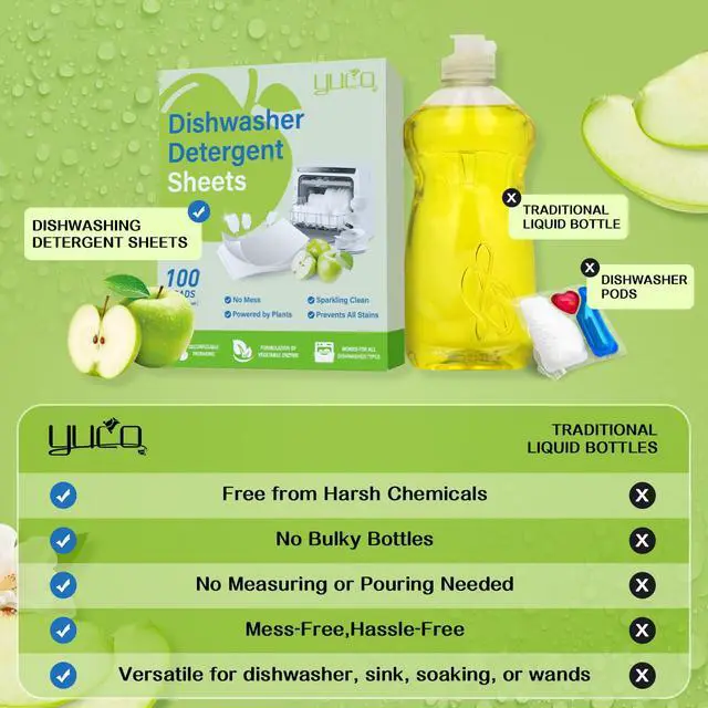 Alt view image 6 of 6 - Dishwasher Detergent Sheets 100 Loads Liquid-Free Dish Soap Cleaner Strips Eco-Friendly No Plastic Dishwasher Pods Detergent Use in Dishwasher or Sink Leaving Dishes Sparkling Clean (Apple)