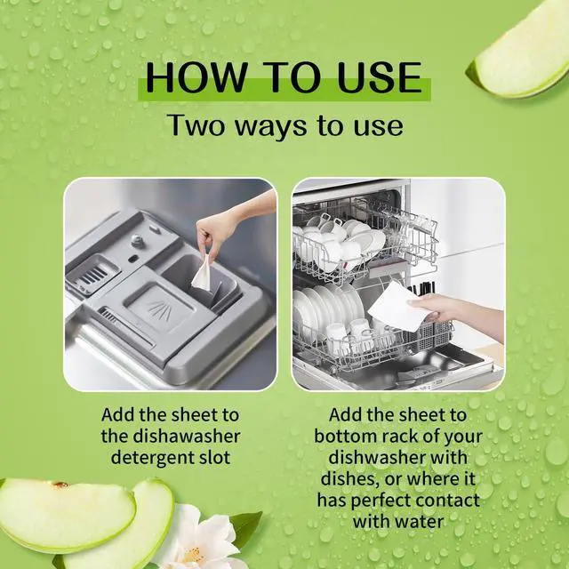 Alt view image 4 of 6 - Dishwasher Detergent Sheets 100 Loads Liquid-Free Dish Soap Cleaner Strips Eco-Friendly No Plastic Dishwasher Pods Detergent Use in Dishwasher or Sink Leaving Dishes Sparkling Clean (Apple)