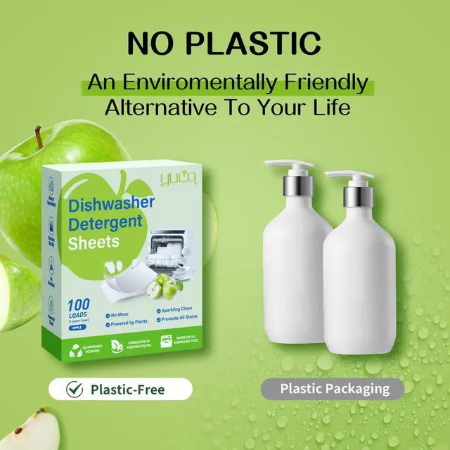 Alt view image 5 of 6 - Dishwasher Detergent Sheets 100 Loads Liquid-Free Dish Soap Cleaner Strips Eco-Friendly No Plastic Dishwasher Pods Detergent Use in Dishwasher or Sink Leaving Dishes Sparkling Clean (Apple)