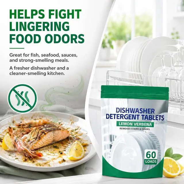 Alt view image 5 of 6 - Premium Dishwasher Tablets - Lemon Verbena, 60-Count. Advanced Grease & Odor Removal Formula for Sparkling Clean Dishes. (60 Count)