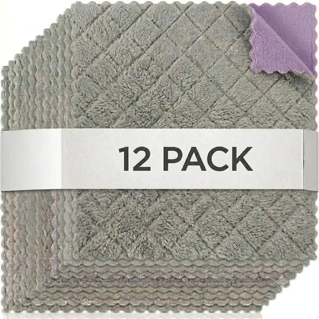 Alt view image 2 of 7 - 12 Pack Dish Cloths, Double-Sided Coral Fleece Kitchen Washcloths