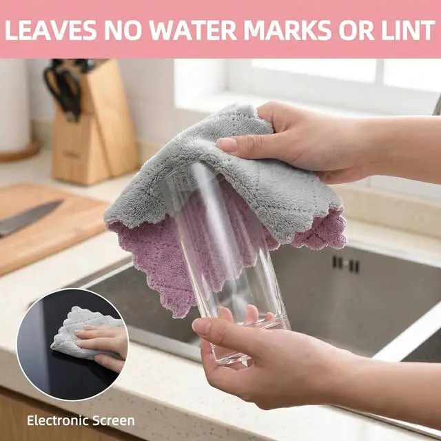 Alt view image 5 of 7 - 12 Pack Dish Cloths, Double-Sided Coral Fleece Kitchen Washcloths
