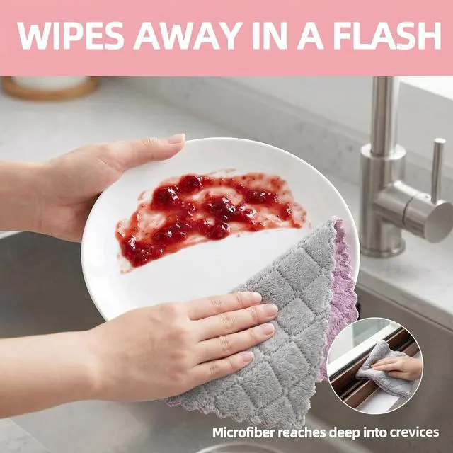 Alt view image 6 of 7 - 12 Pack Dish Cloths, Double-Sided Coral Fleece Kitchen Washcloths