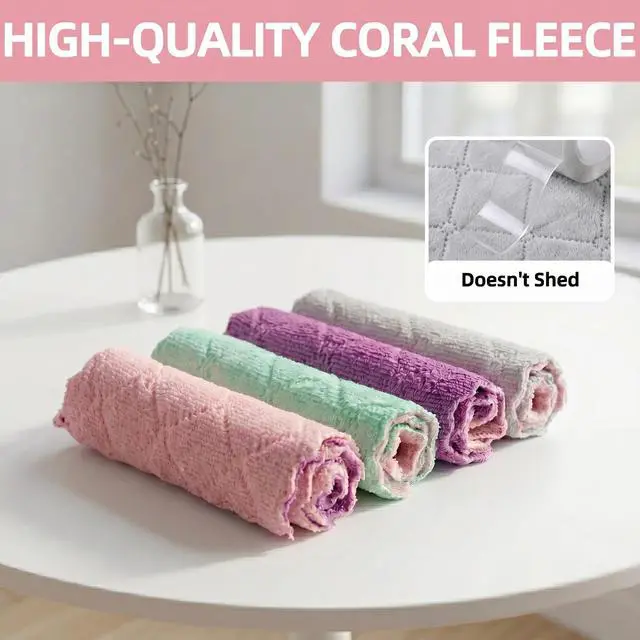 Alt view image 4 of 7 - 12 Pack Dish Cloths, Double-Sided Coral Fleece Kitchen Washcloths