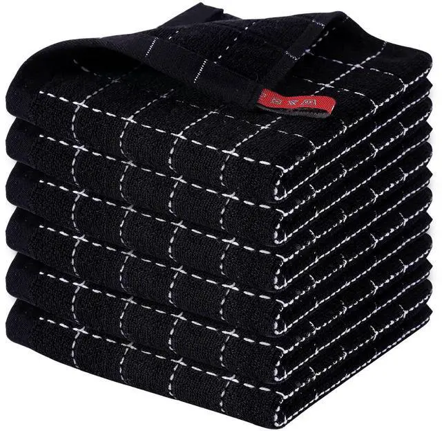Main image of 100% Cotton Terry Kitchen Dish Cloths, Ultra Soft and Absorbent Dish Towels for Kitchen, Suitable for Drying and Washing Dishes, 6 Pack, 12 x 12 Inches, Black