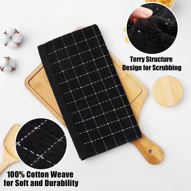 Alt view image 2 of 7 - 100% Cotton Terry Kitchen Dish Cloths, Ultra Soft and Absorbent Dish Towels for Kitchen, Suitable for Drying and Washing Dishes, 6 Pack, 12 x 12 Inches, Black