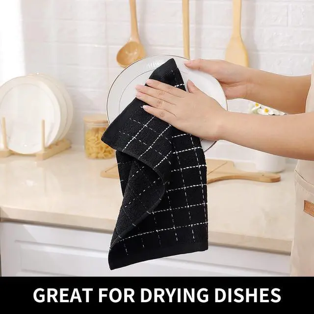 Alt view image 4 of 7 - 100% Cotton Terry Kitchen Dish Cloths, Ultra Soft and Absorbent Dish Towels for Kitchen, Suitable for Drying and Washing Dishes, 6 Pack, 12 x 12 Inches, Black